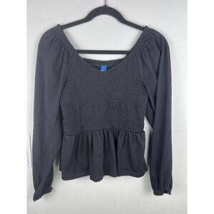Women's Old Navy Black Long Sleeve Smocked Peplum Top S